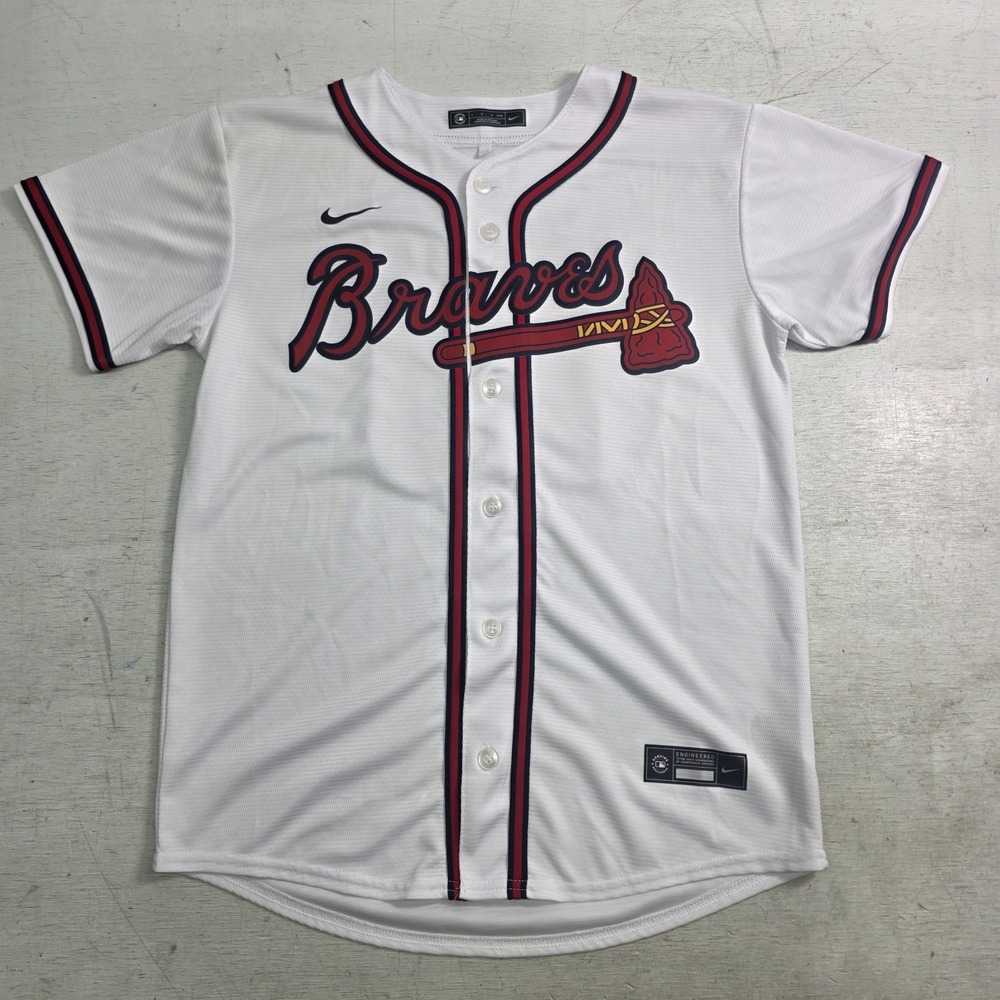 Nike Ronald Acuna Jr Atlanta Braves Stitched Jersey Youth L 14/16 White #13 EUC